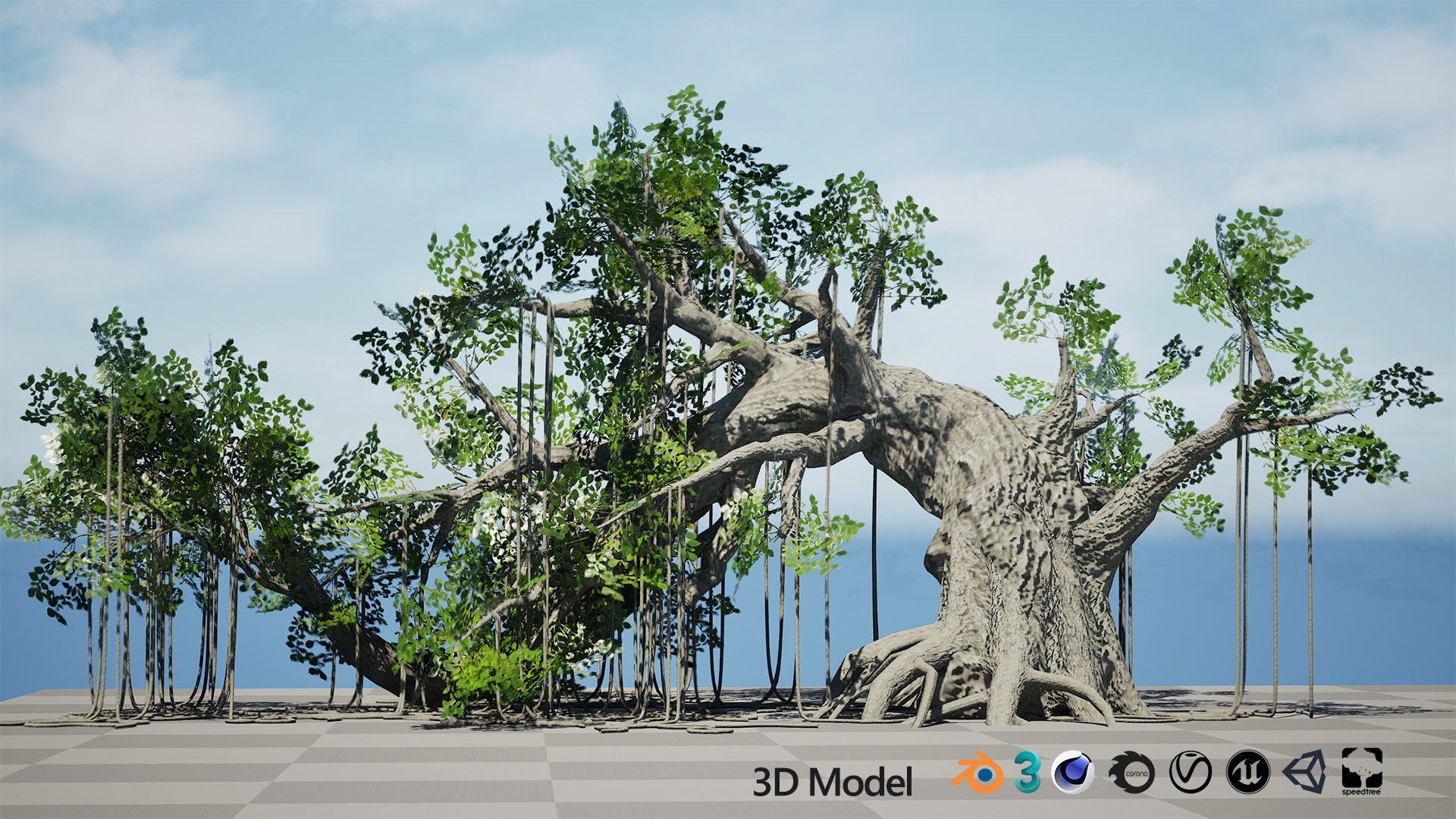 Rigged Jungle Tree 3D Model Low-poly 3D model_2