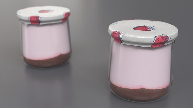 Glass Strawberry Yogurt Container 3D model 4