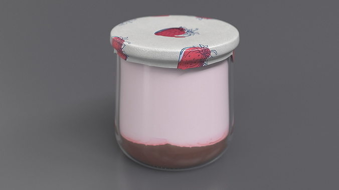 Glass Strawberry Yogurt Container 3D model 3