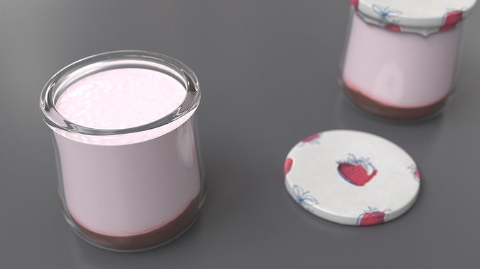 Glass Strawberry Yogurt Container 3D model 6