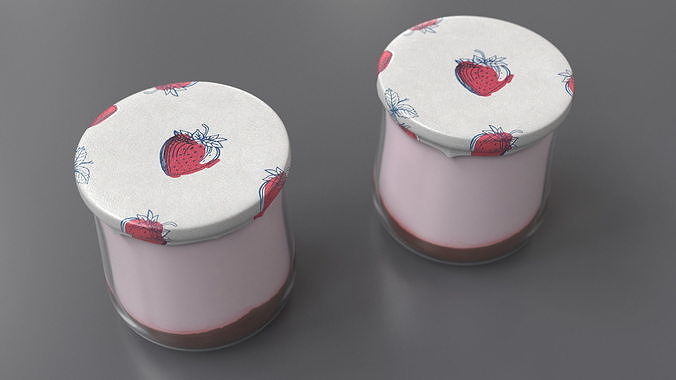 Glass Strawberry Yogurt Container 3D model 5