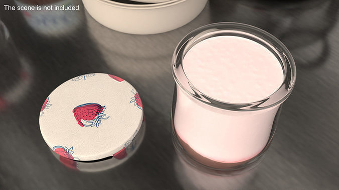 Glass Strawberry Yogurt Container 3D model 2
