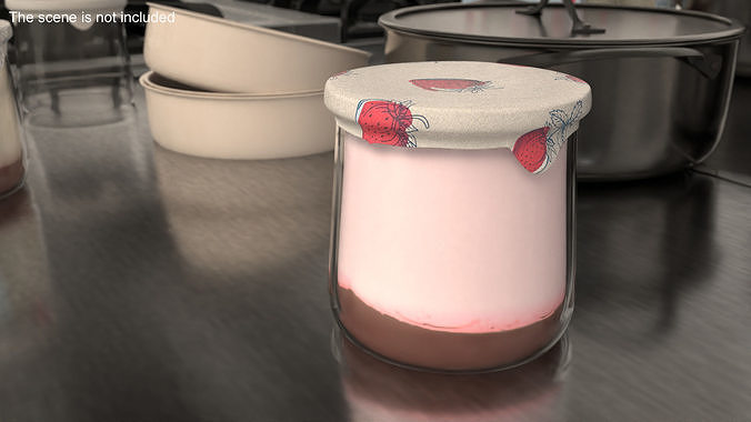 Glass Strawberry Yogurt Container 3D model