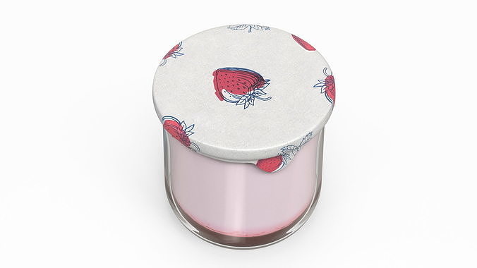 Glass Strawberry Yogurt Container 3D model 7