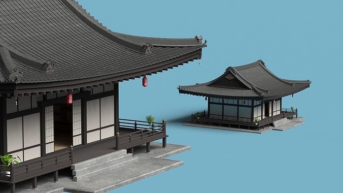 Japan Traditional House Dark Full Interior 3D model 4