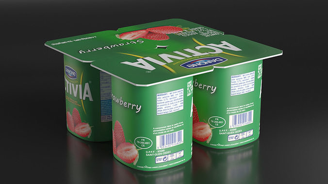 Yogurt Danone Activia Strawberry Pack 4 Pcs 3D model 4