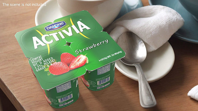 Yogurt Danone Activia Strawberry Pack 4 Pcs 3D model 3