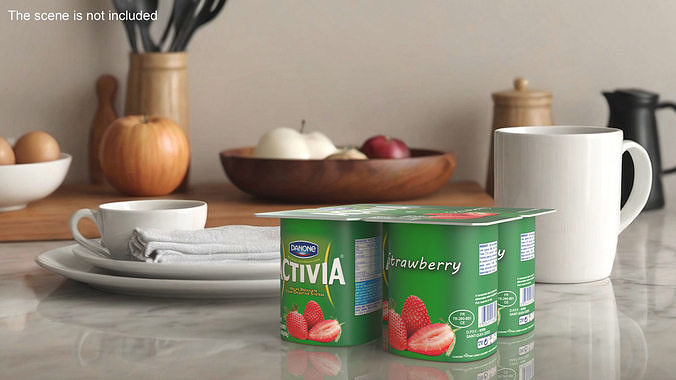 Yogurt Danone Activia Strawberry Pack 4 Pcs 3D model 2