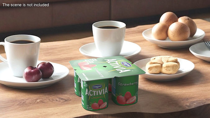 Yogurt Danone Activia Strawberry Pack 4 Pcs 3D model