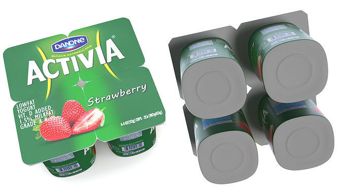 Yogurt Danone Activia Strawberry Pack 4 Pcs 3D model 7