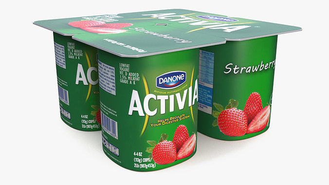 Yogurt Danone Activia Strawberry Pack 4 Pcs 3D model 5