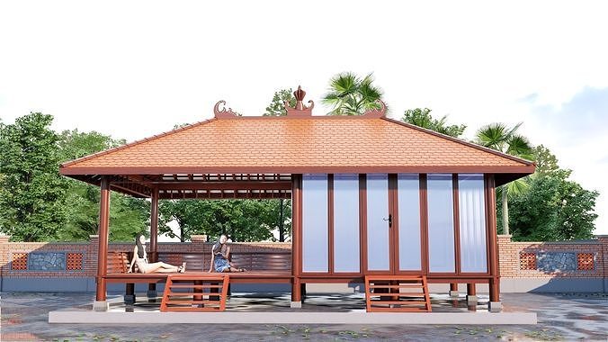 Two Model Wooden Gazebo Wooden Mini Wooden House  3D model