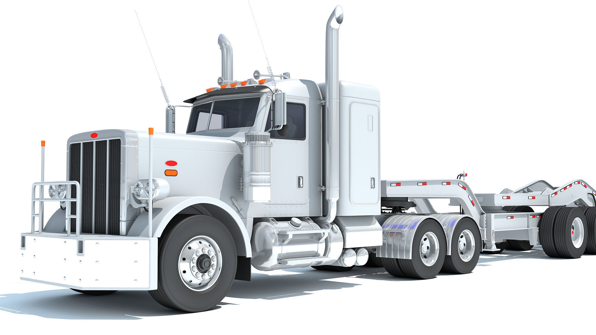 Semi Truck with Lowboy Trailer 3D model_12