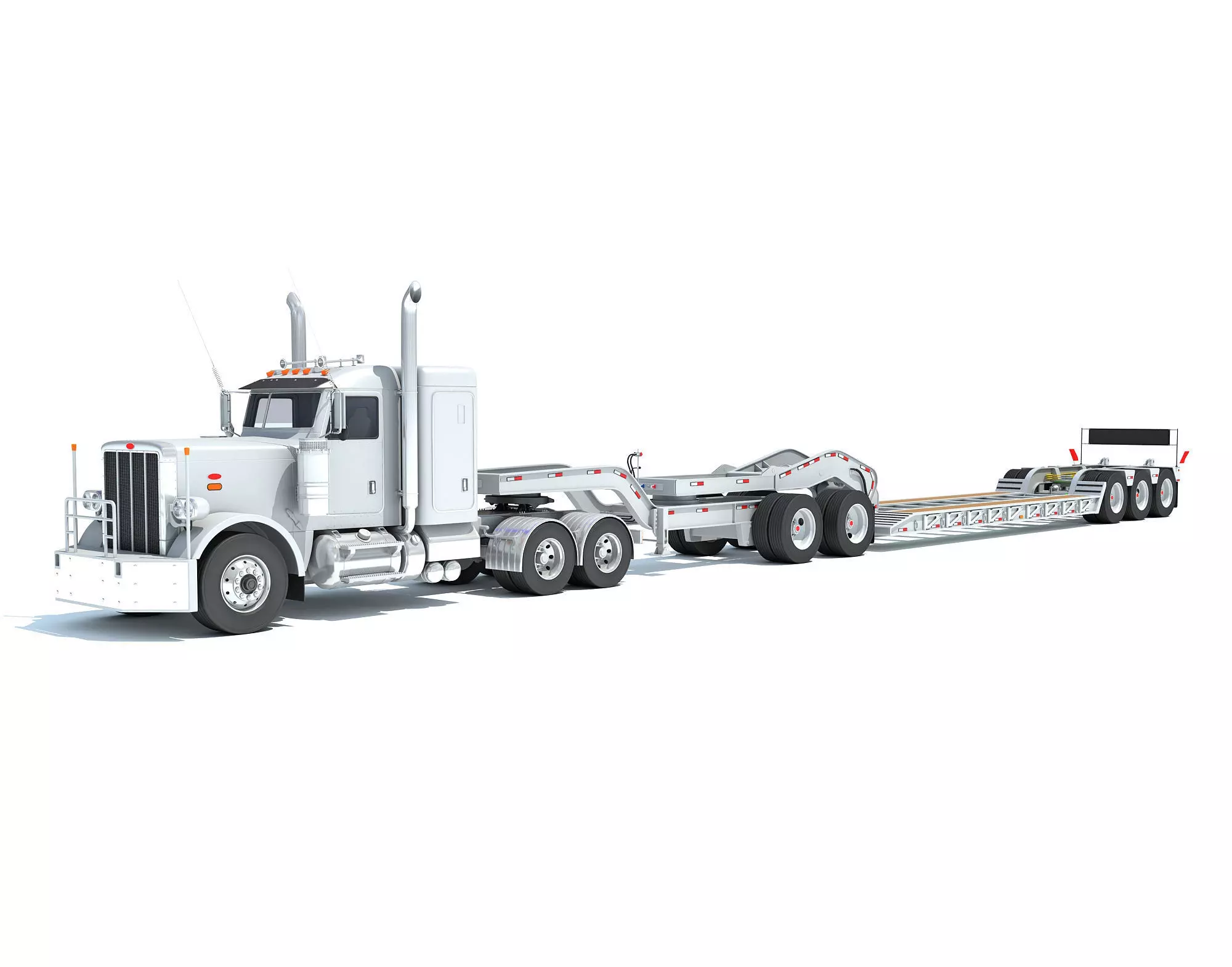 Semi Truck with Lowboy Trailer 3D model_0
