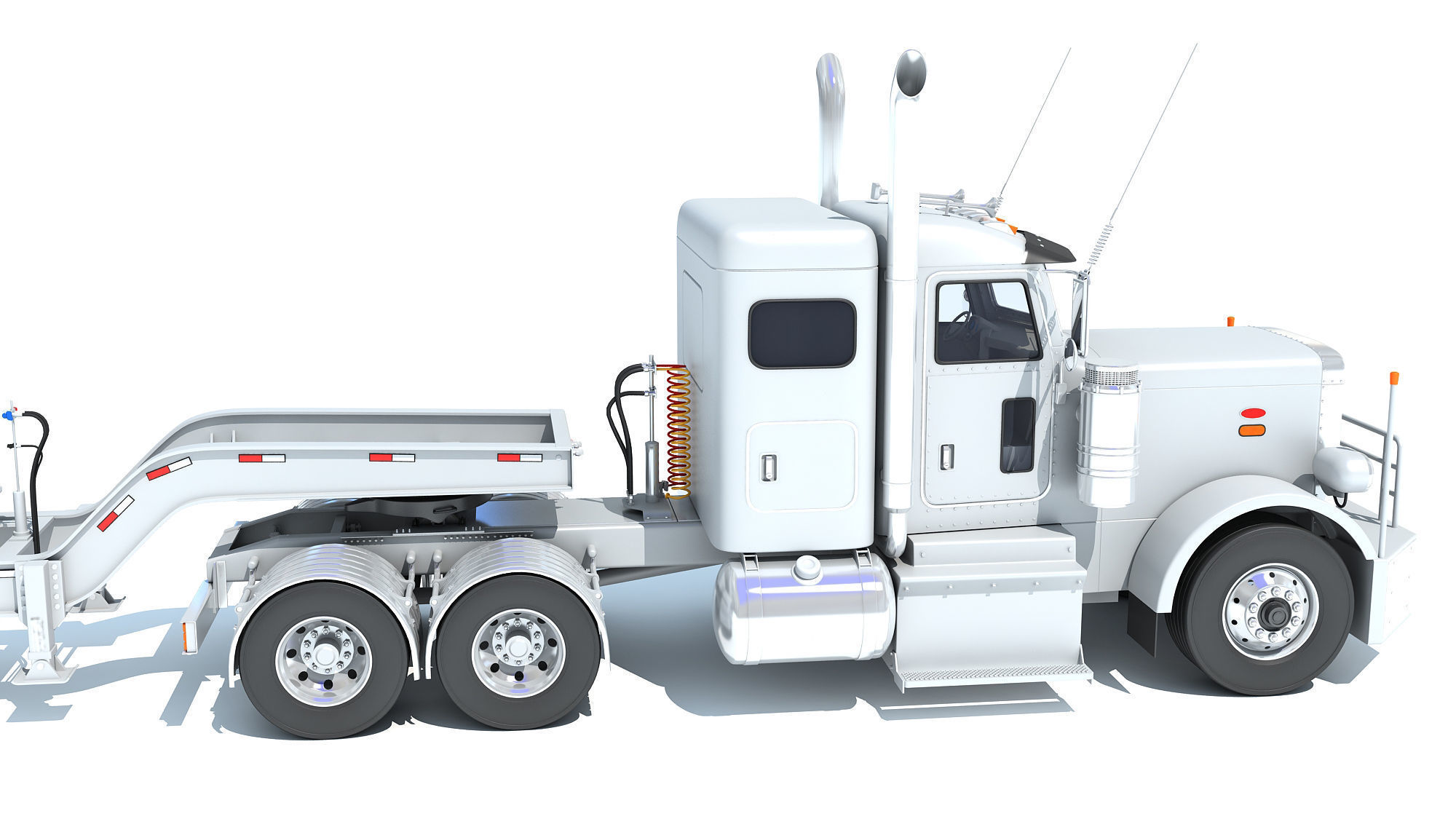 Semi Truck with Lowboy Trailer 3D model_14