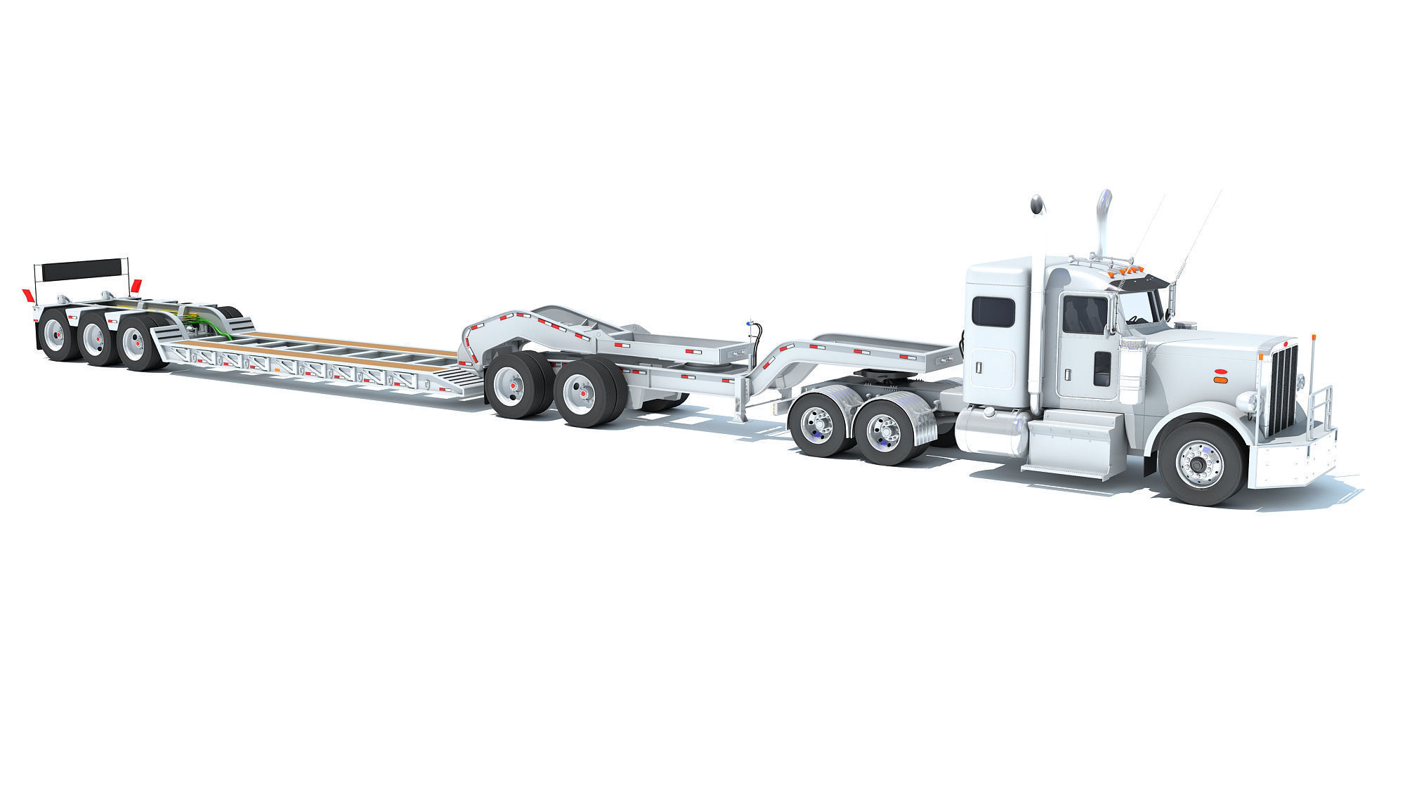 Semi Truck with Lowboy Trailer 3D model_7