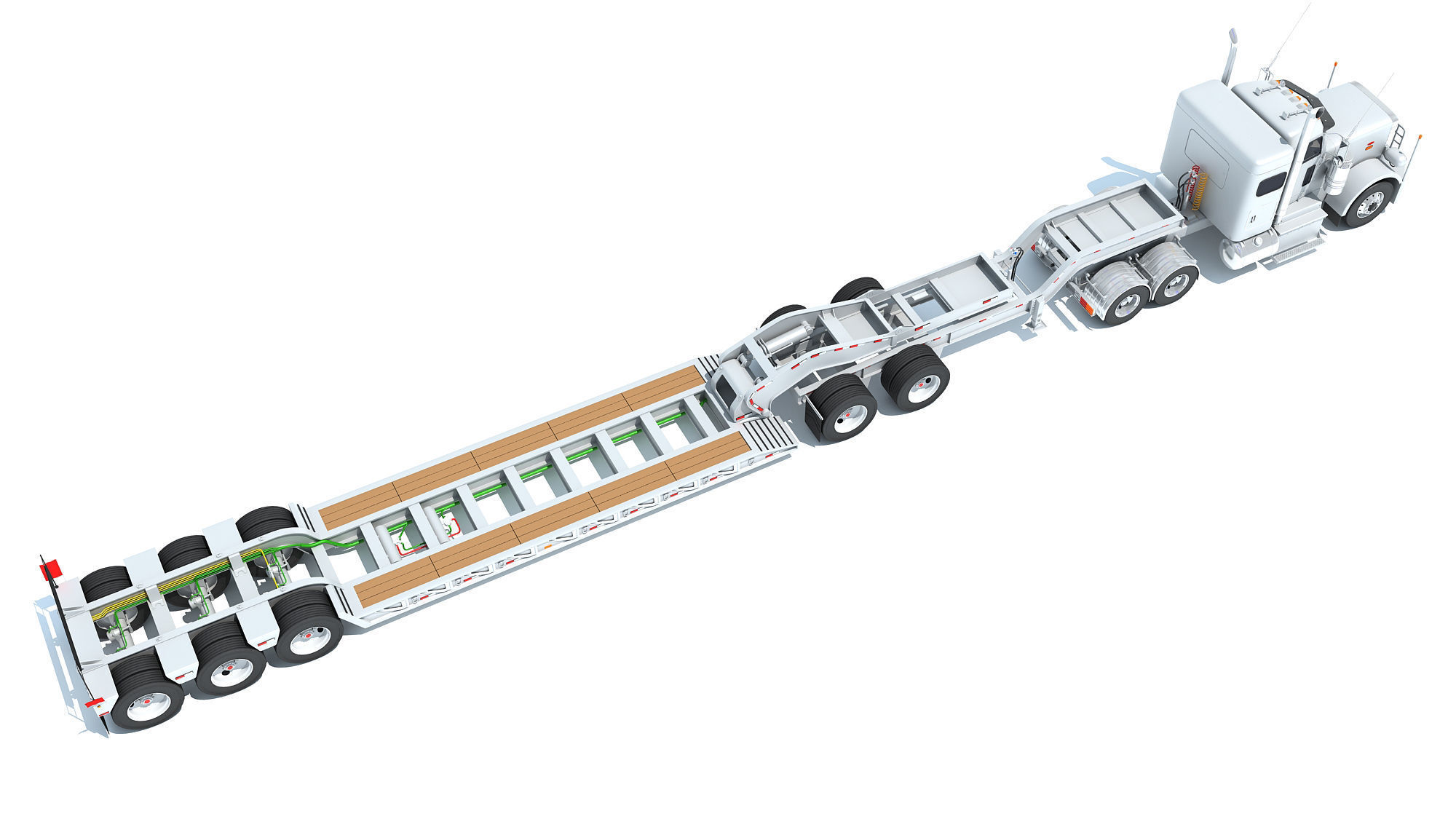 Semi Truck with Lowboy Trailer 3D model_6
