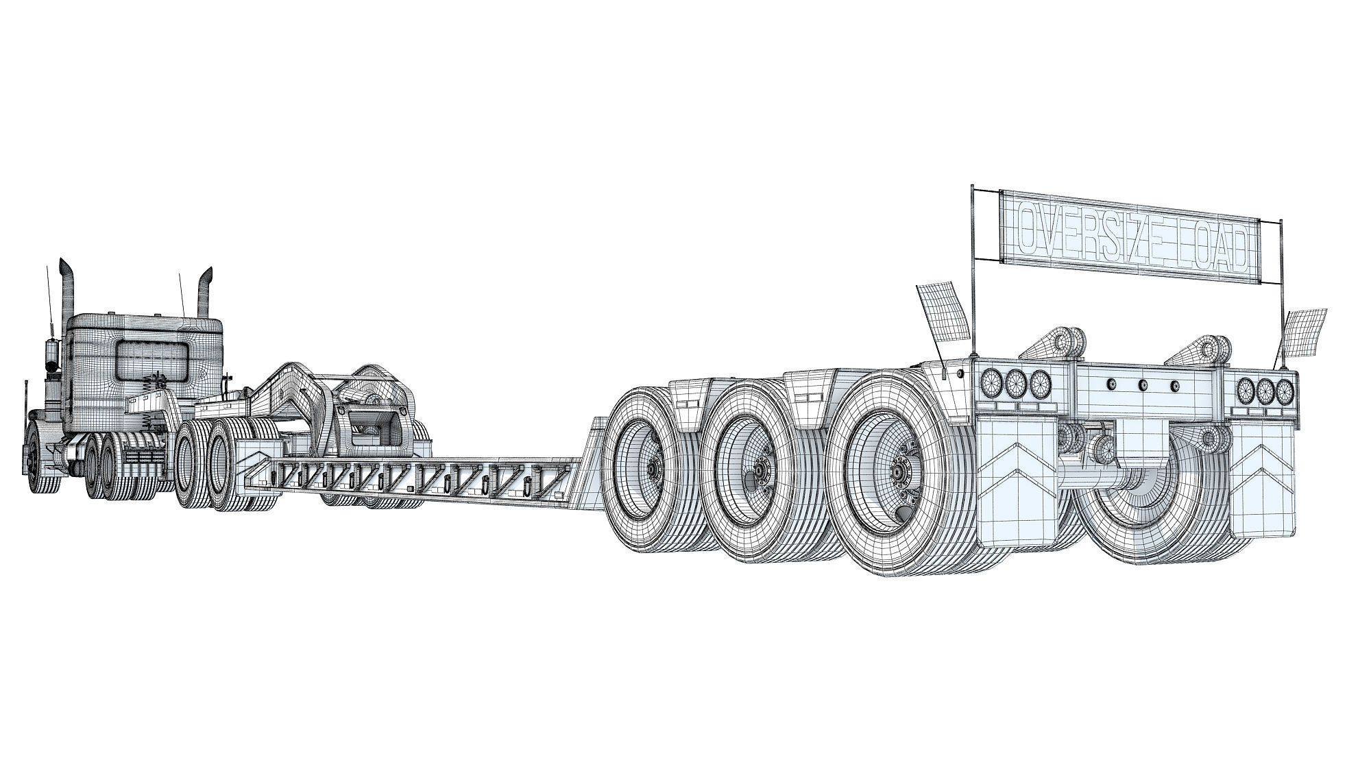 Semi Truck with Lowboy Trailer 3D model_17