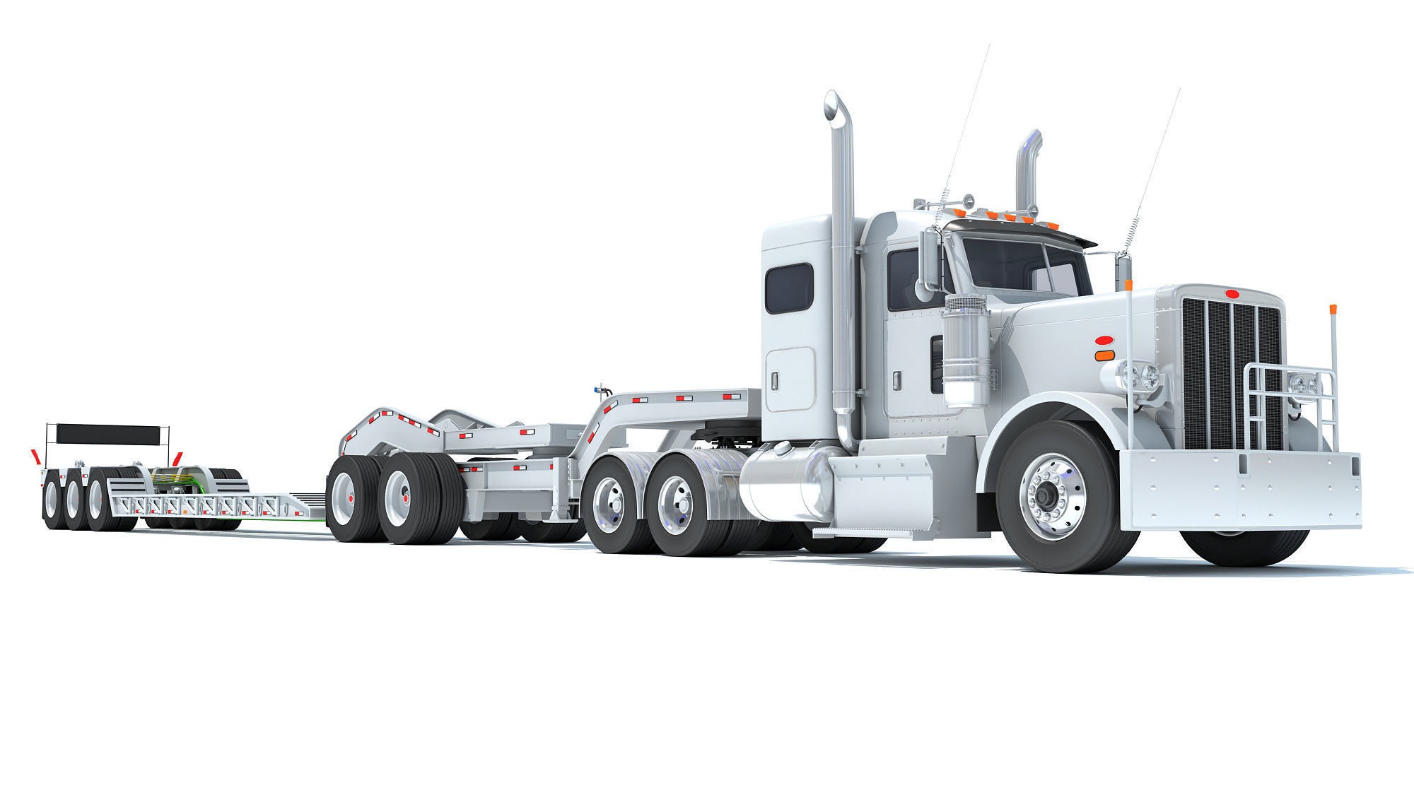 Semi Truck with Lowboy Trailer 3D model_8