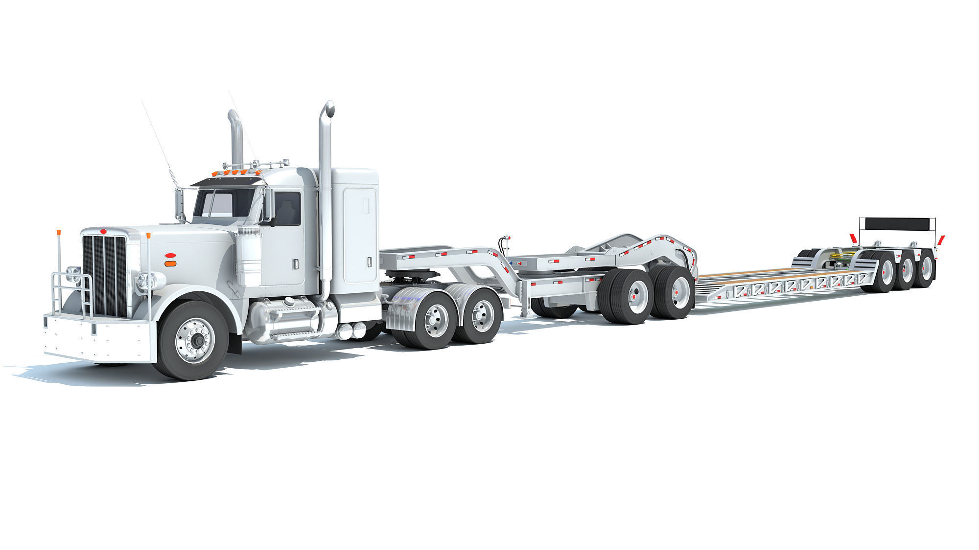 Semi Truck with Lowboy Trailer 3D model_10