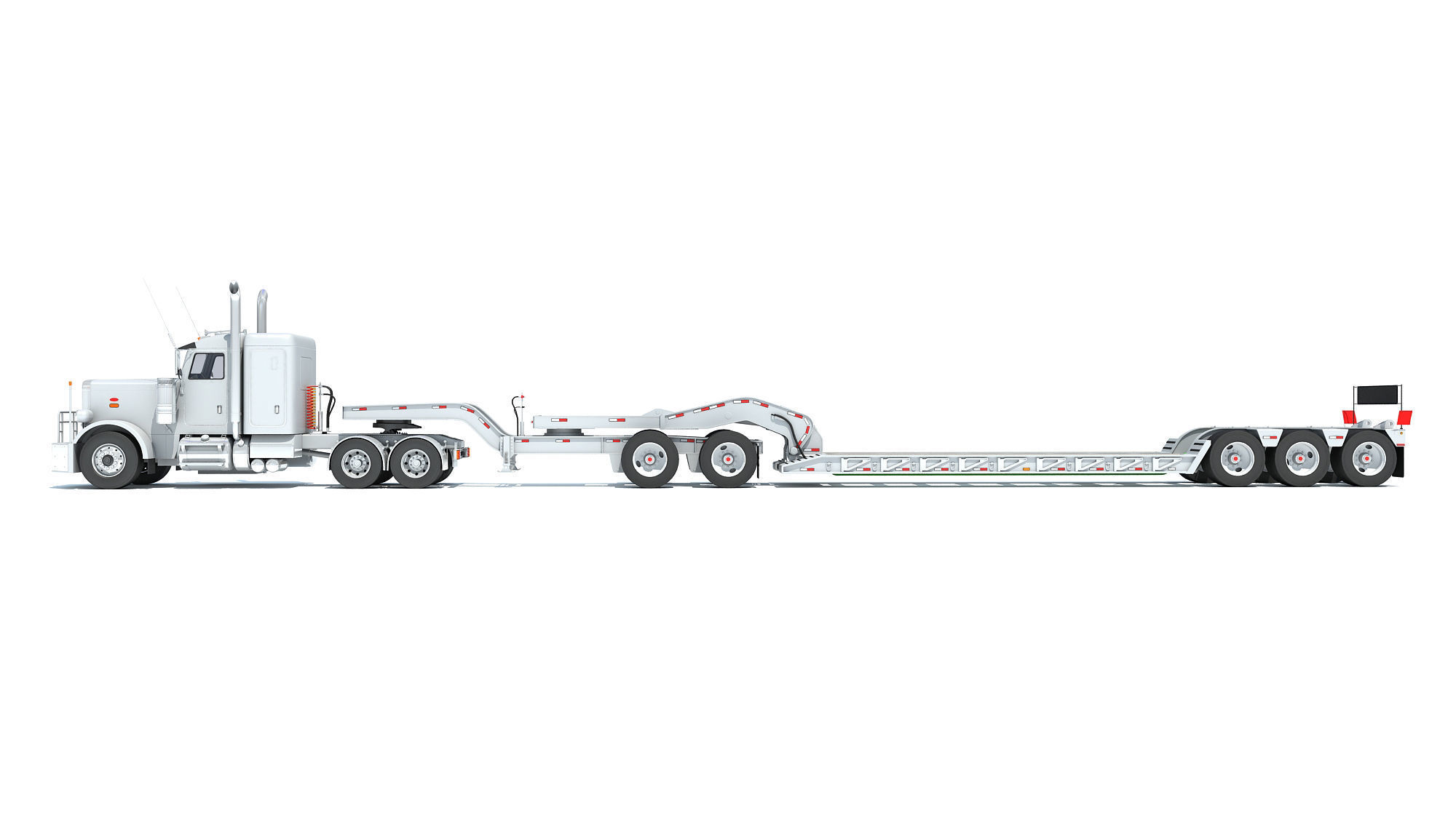 Semi Truck with Lowboy Trailer 3D model_1