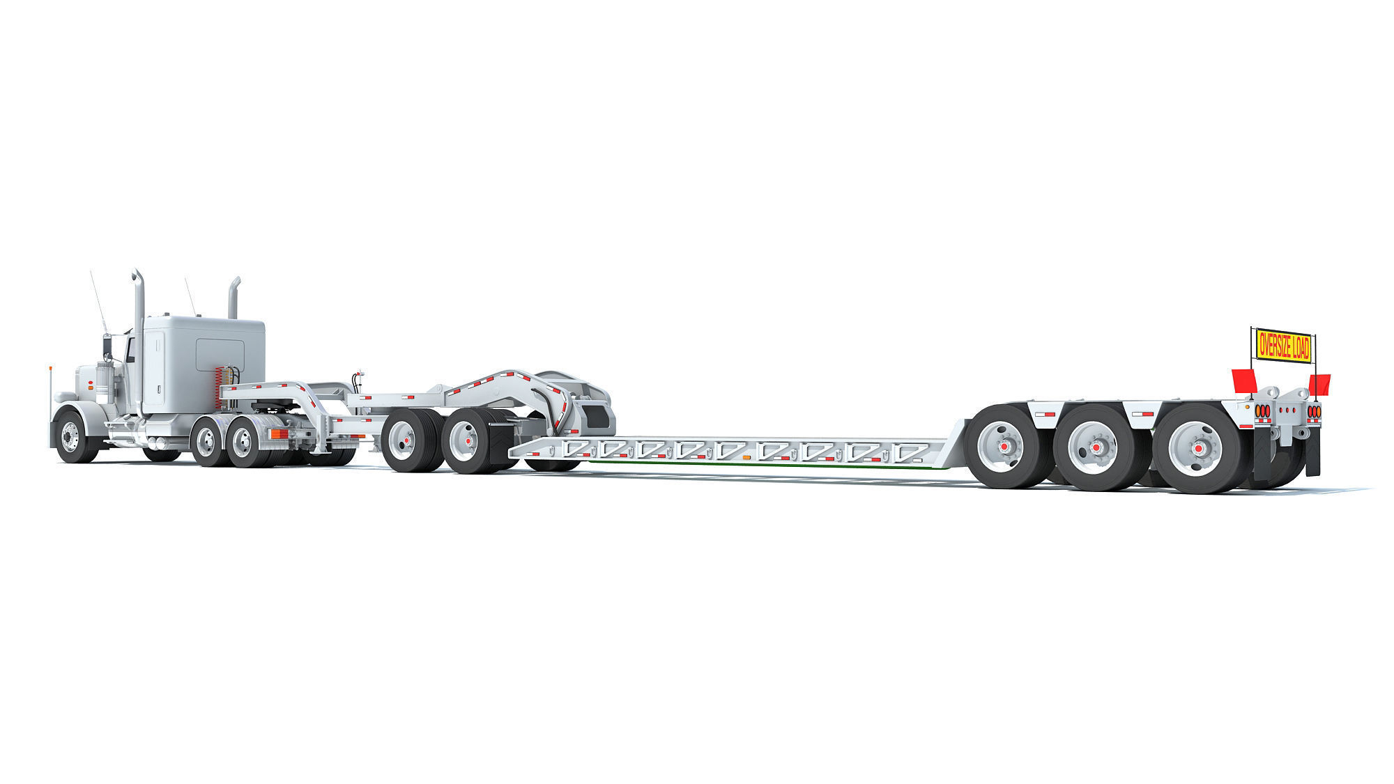 Semi Truck with Lowboy Trailer 3D model_2
