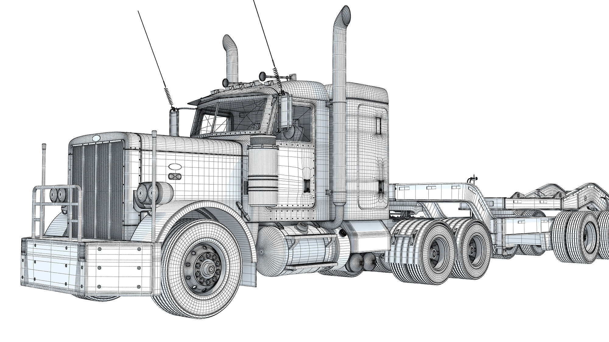 Semi Truck with Lowboy Trailer 3D model_19