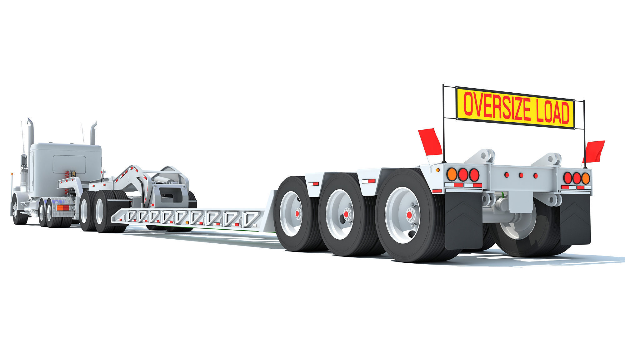 Semi Truck with Lowboy Trailer 3D model_3