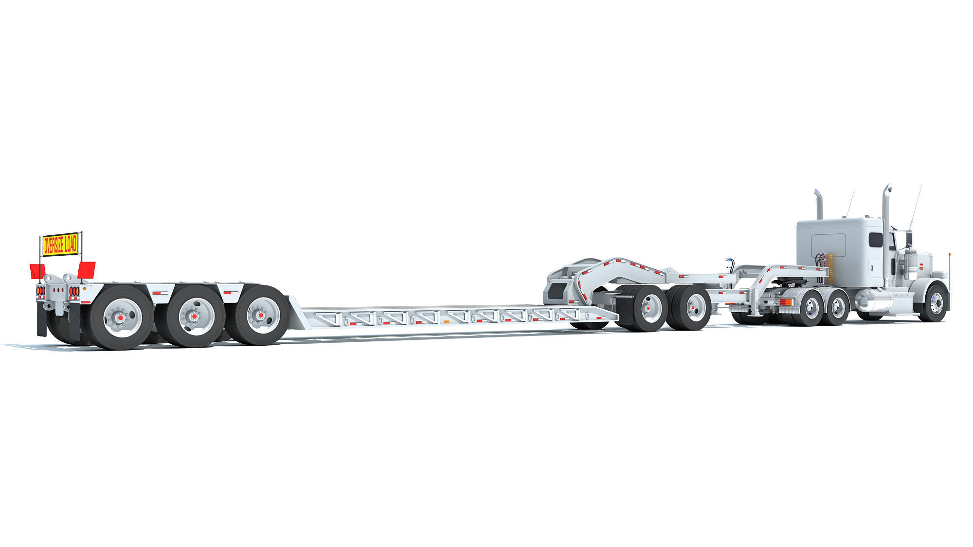 Semi Truck with Lowboy Trailer 3D model_4