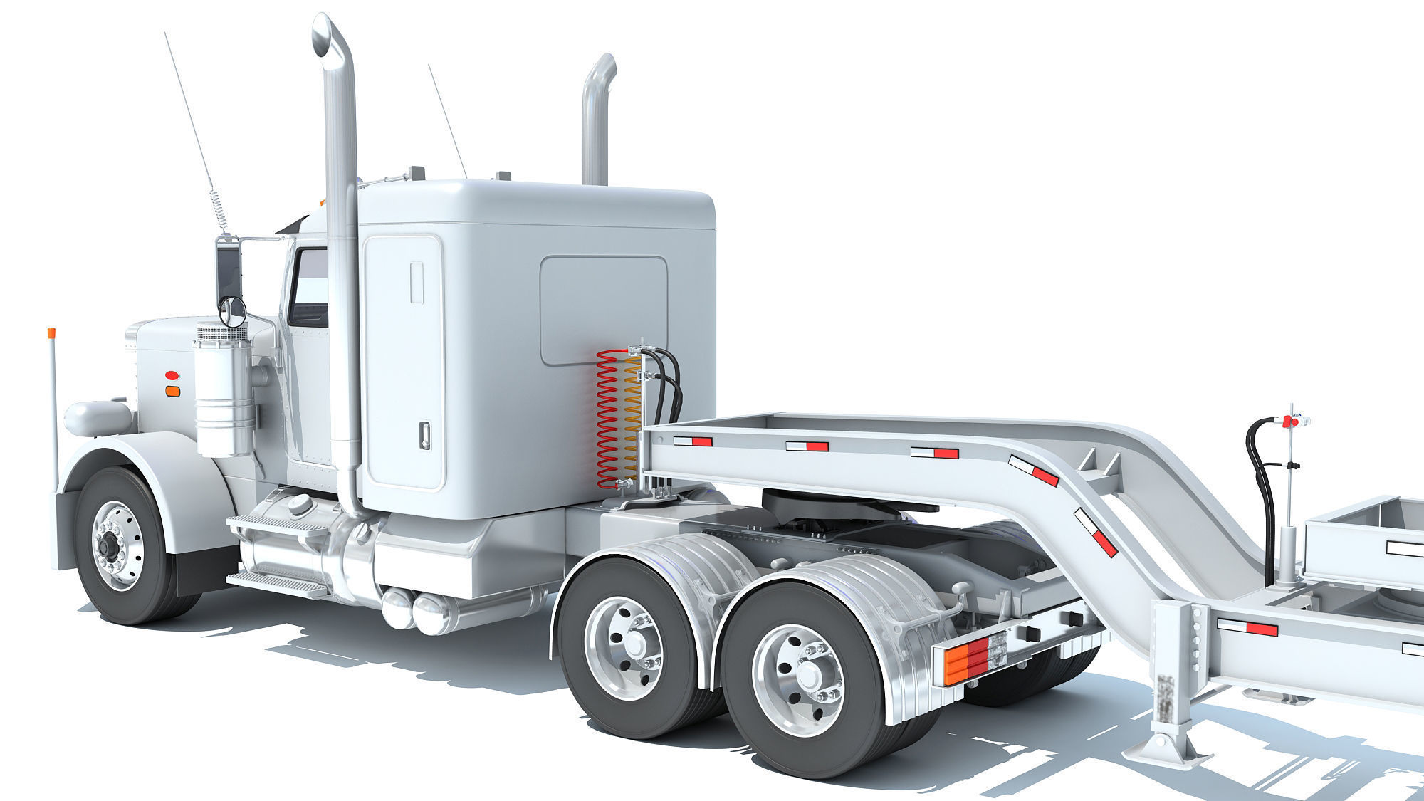 Semi Truck with Lowboy Trailer 3D model_13