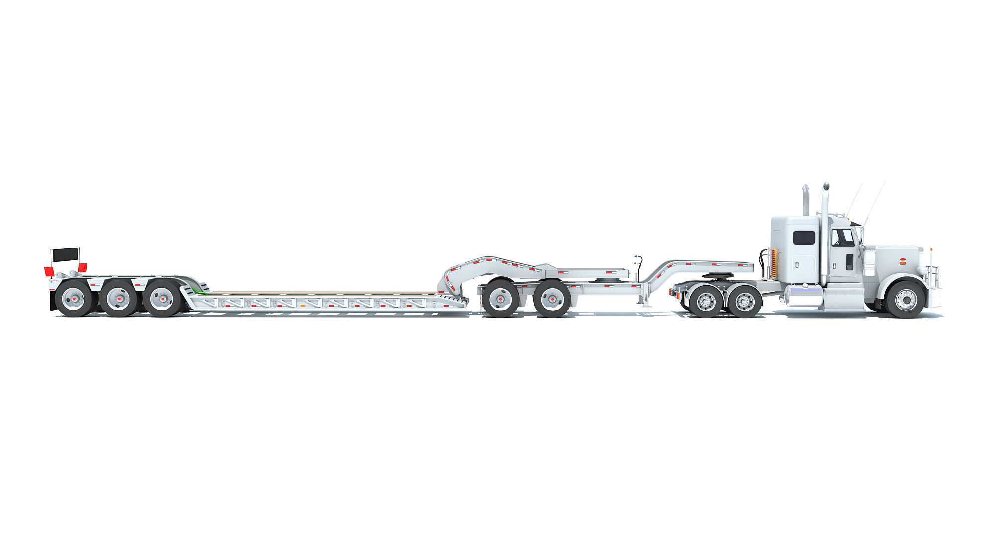 Semi Truck with Lowboy Trailer 3D model_5