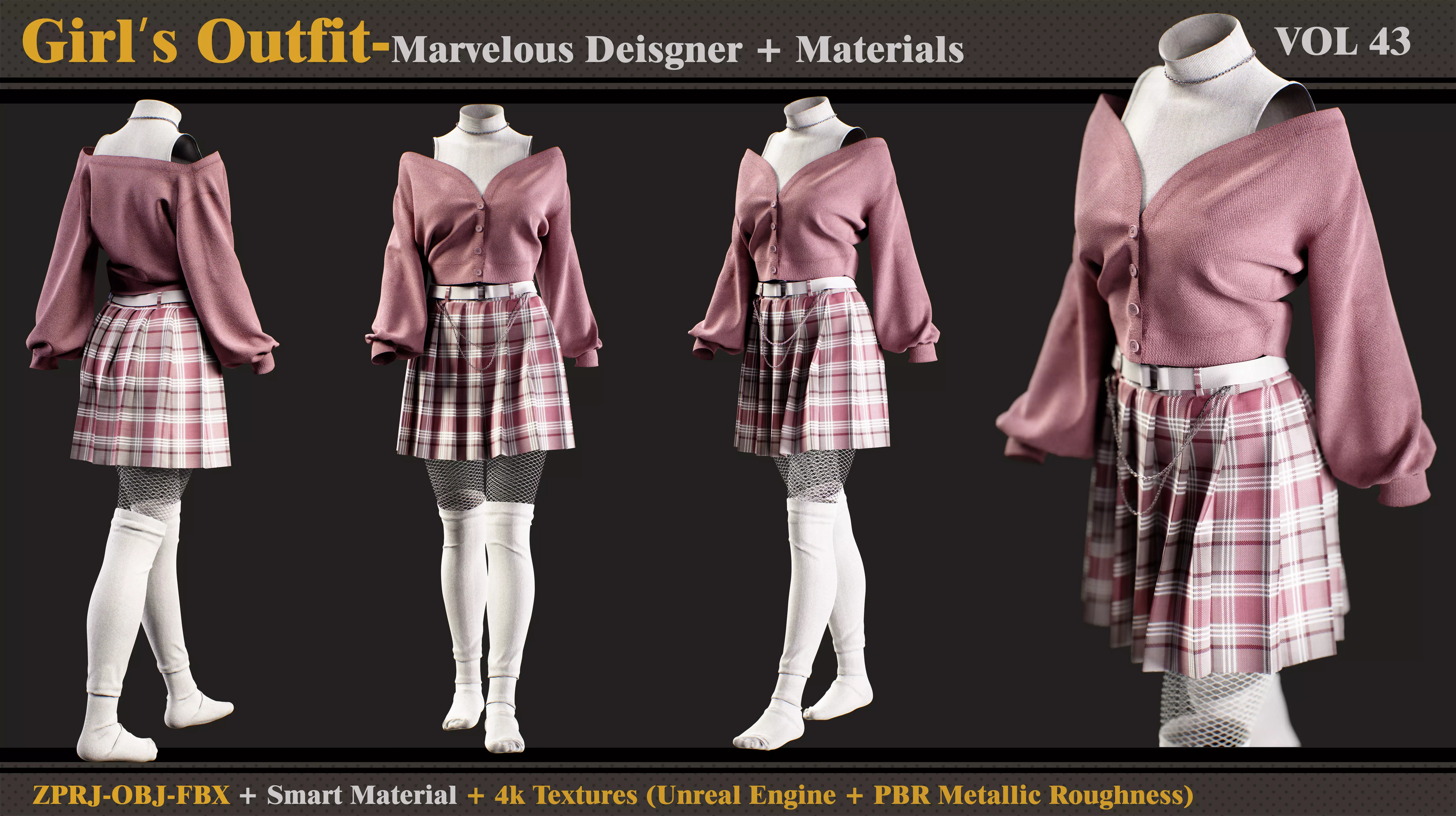 Girls Outfit- MD-Clo3d-Smart Material- Textures-OBJ-FBX 3D model_0