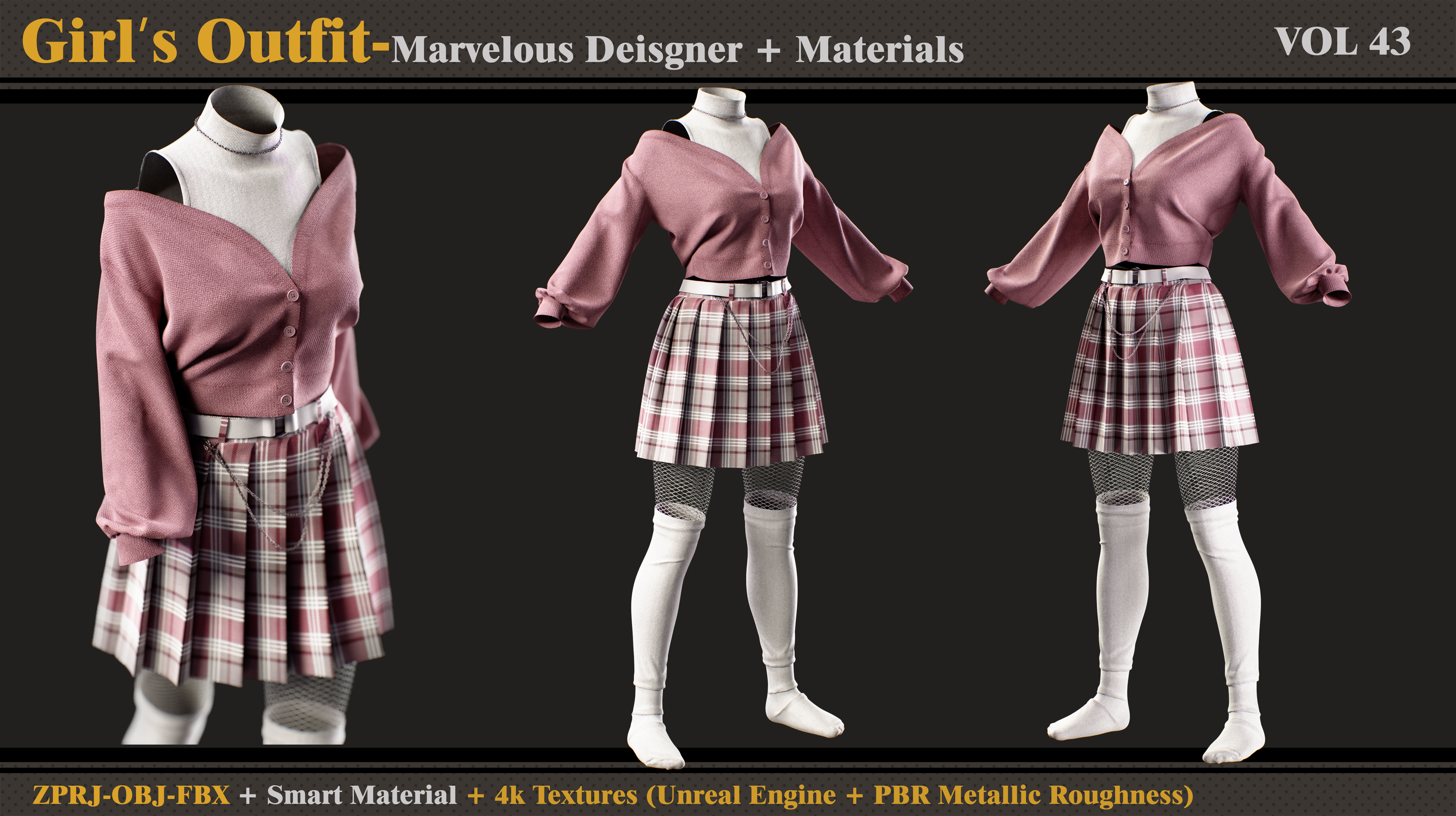 Girls Outfit- MD-Clo3d-Smart Material- Textures-OBJ-FBX 3D model_2