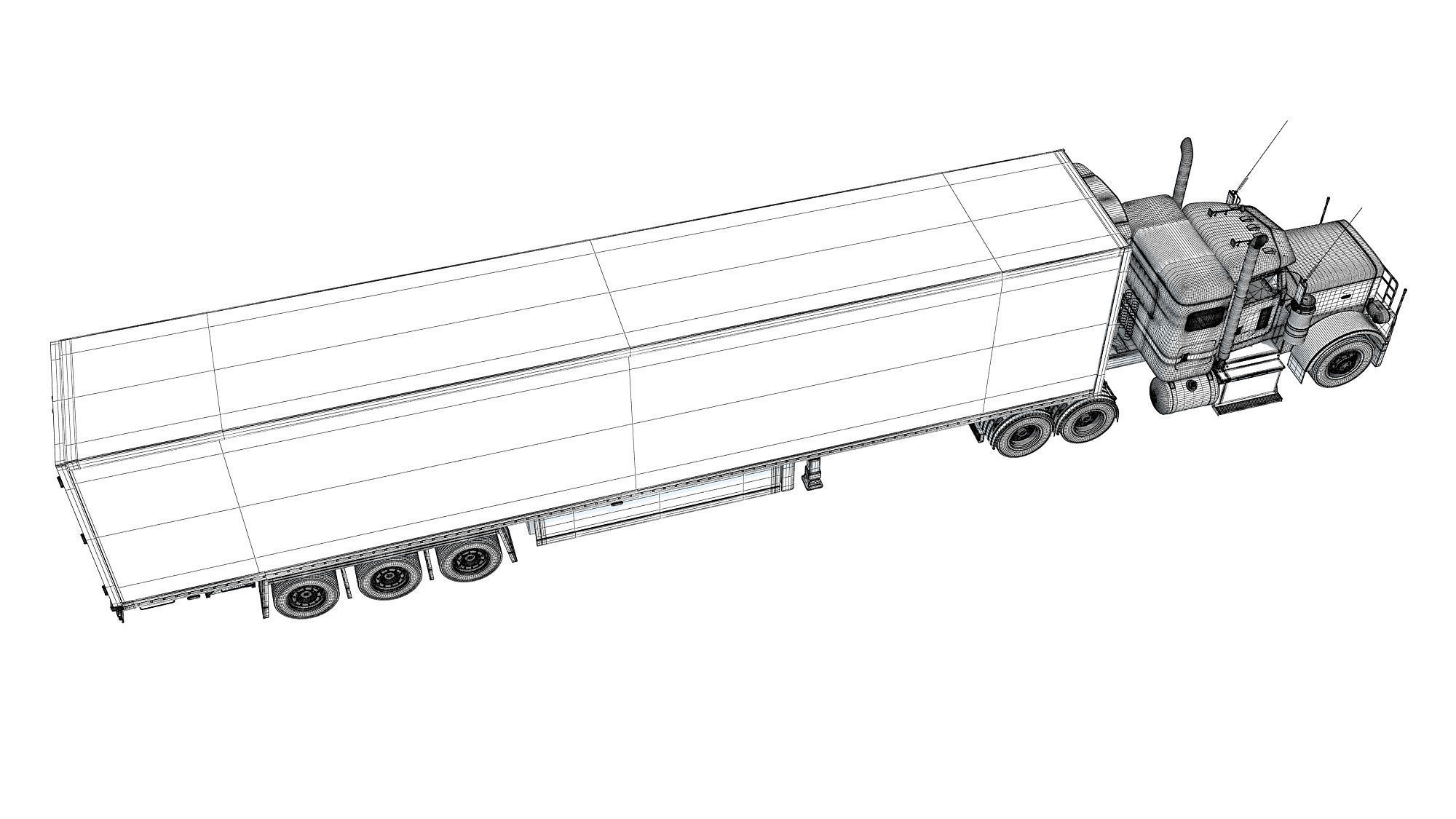 Semi Truck with Refrigerator Trailer 3D model_18