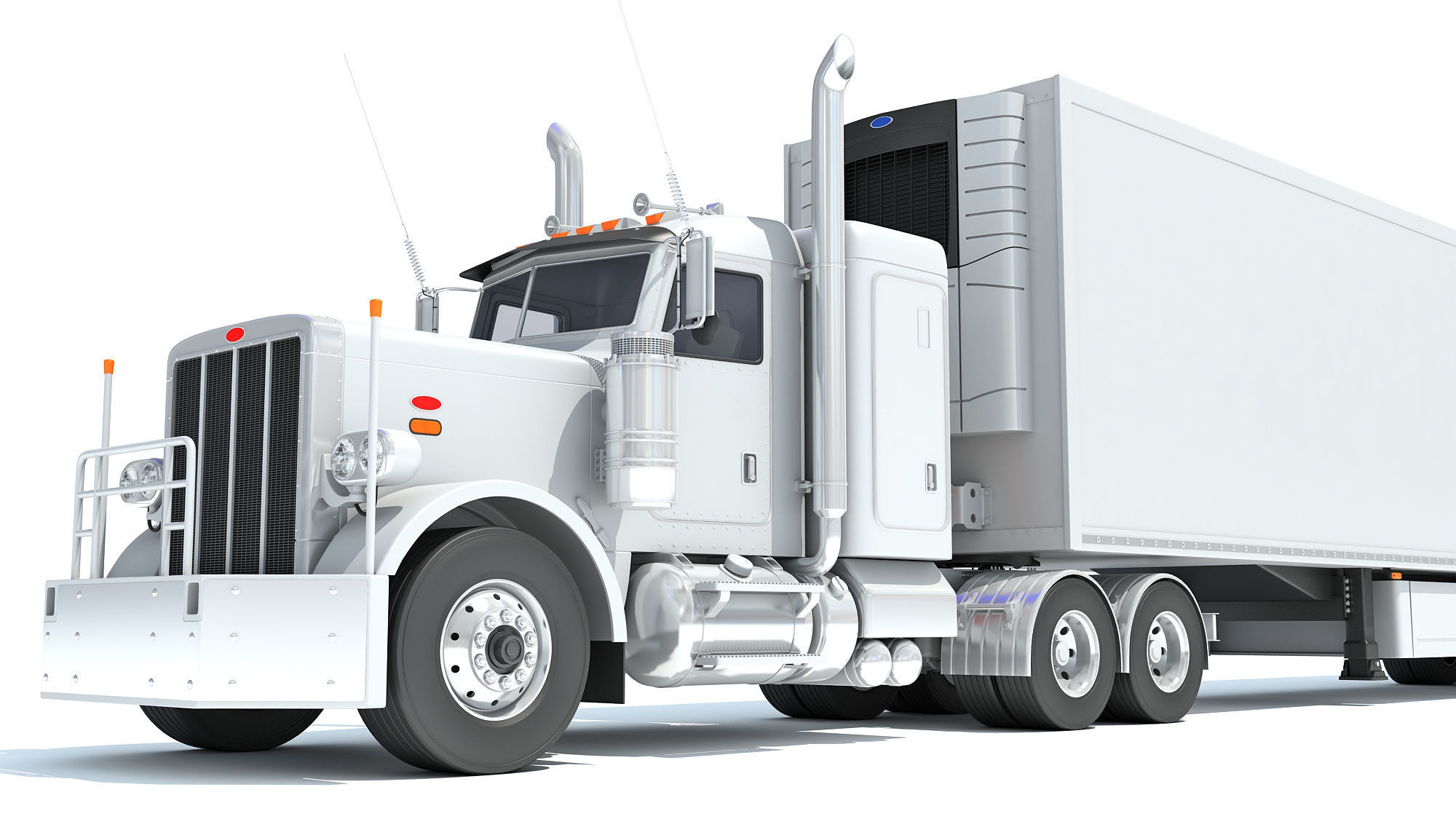 Semi Truck with Refrigerator Trailer 3D model_12