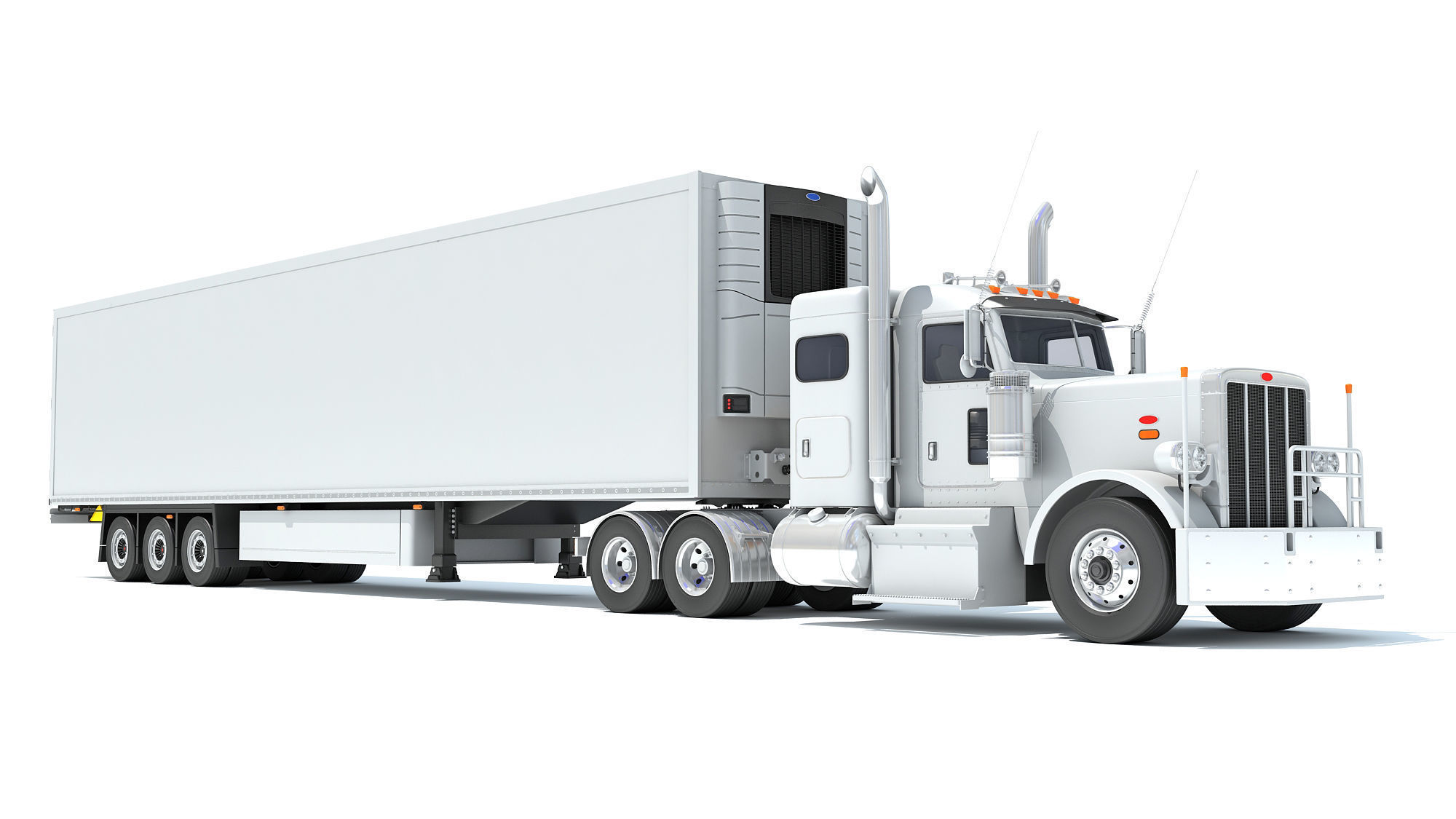 Semi Truck with Refrigerator Trailer 3D model_8