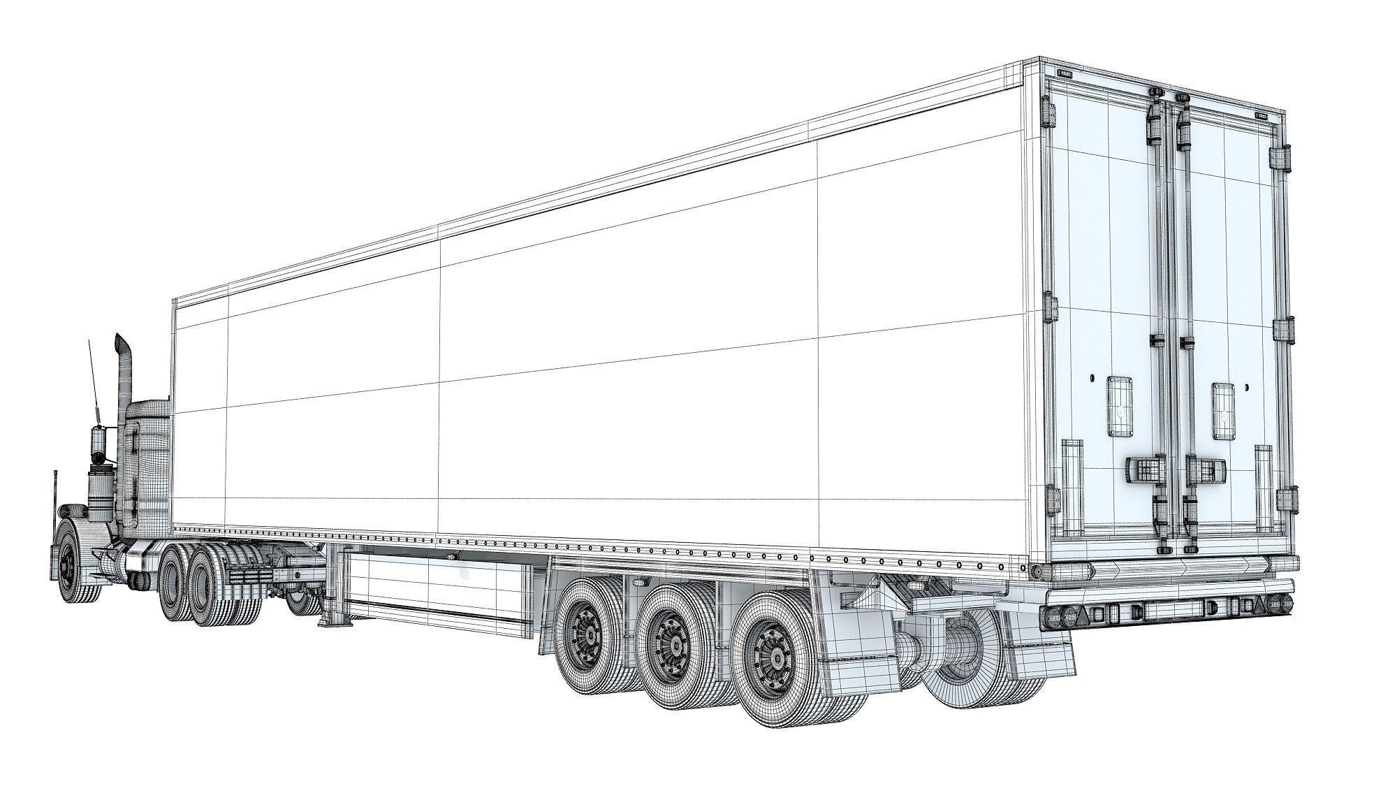 Semi Truck with Refrigerator Trailer 3D model_17