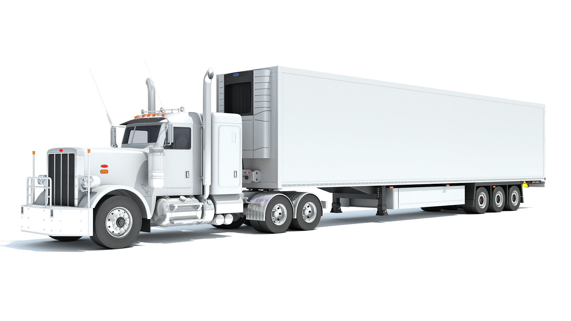 Semi Truck with Refrigerator Trailer 3D model_10