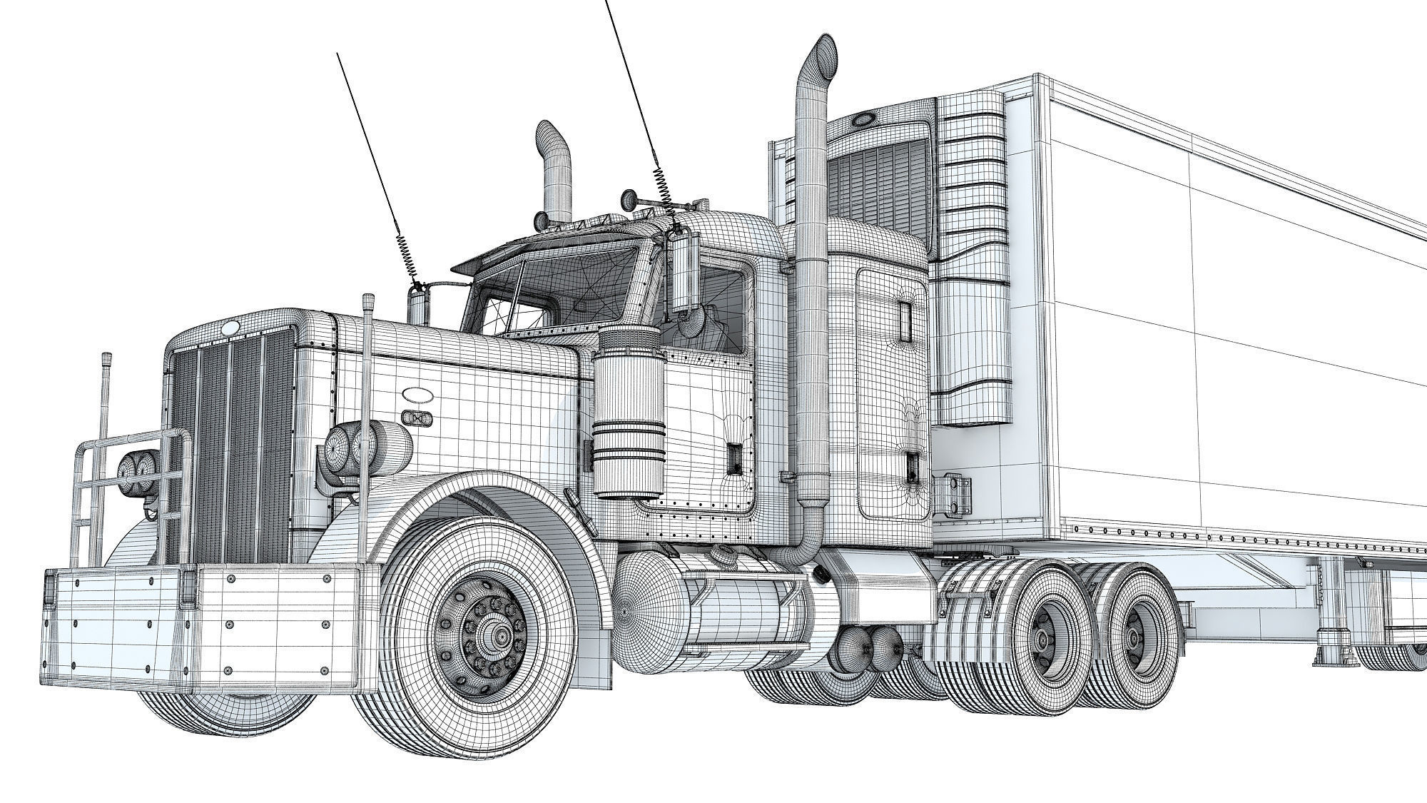 Semi Truck with Refrigerator Trailer 3D model_19