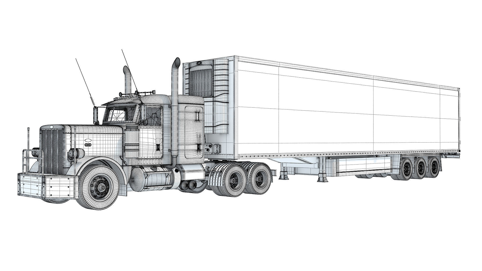 Semi Truck with Refrigerator Trailer 3D model_16