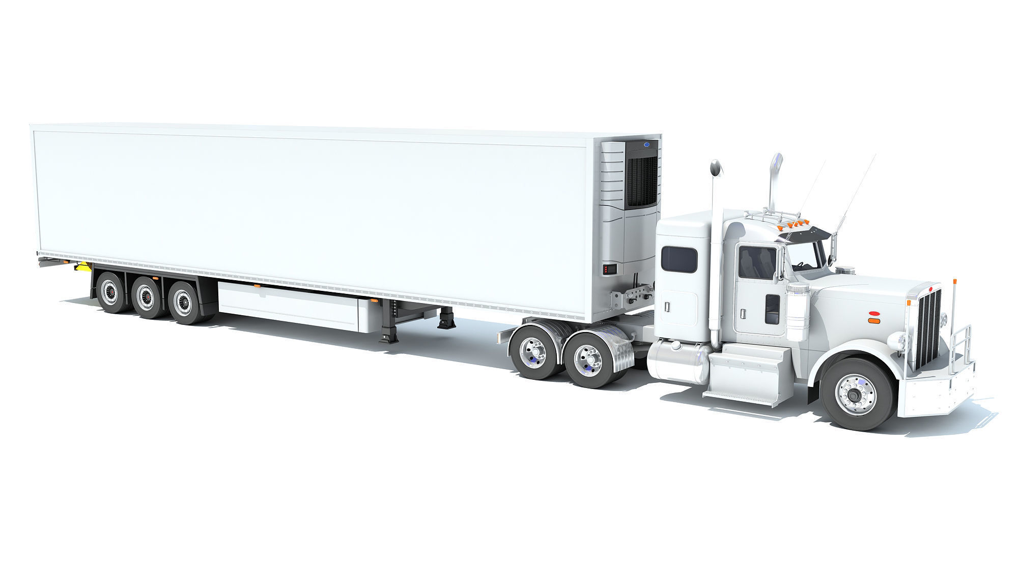 Semi Truck with Refrigerator Trailer 3D model_7