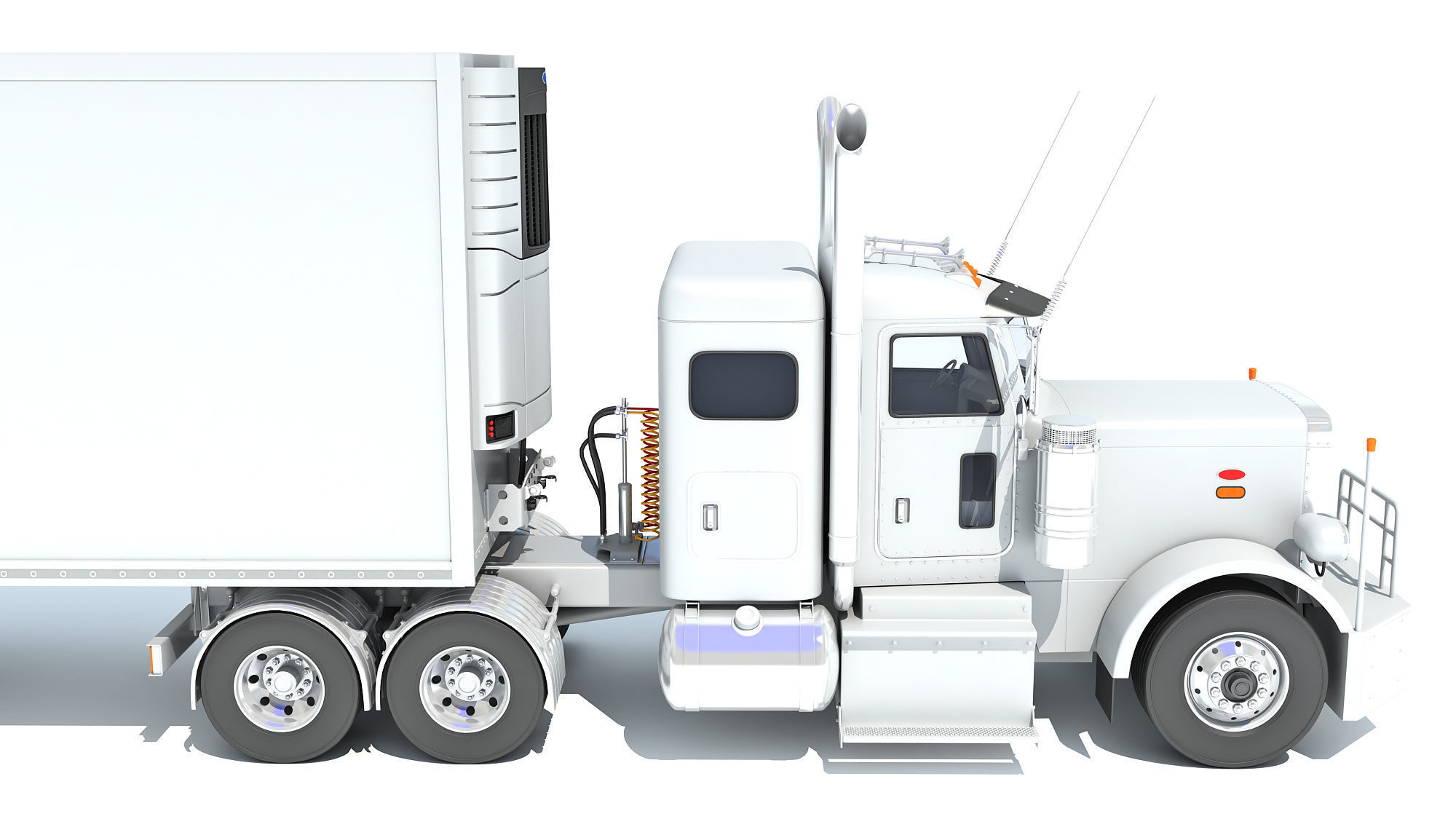 Semi Truck with Refrigerator Trailer 3D model_14