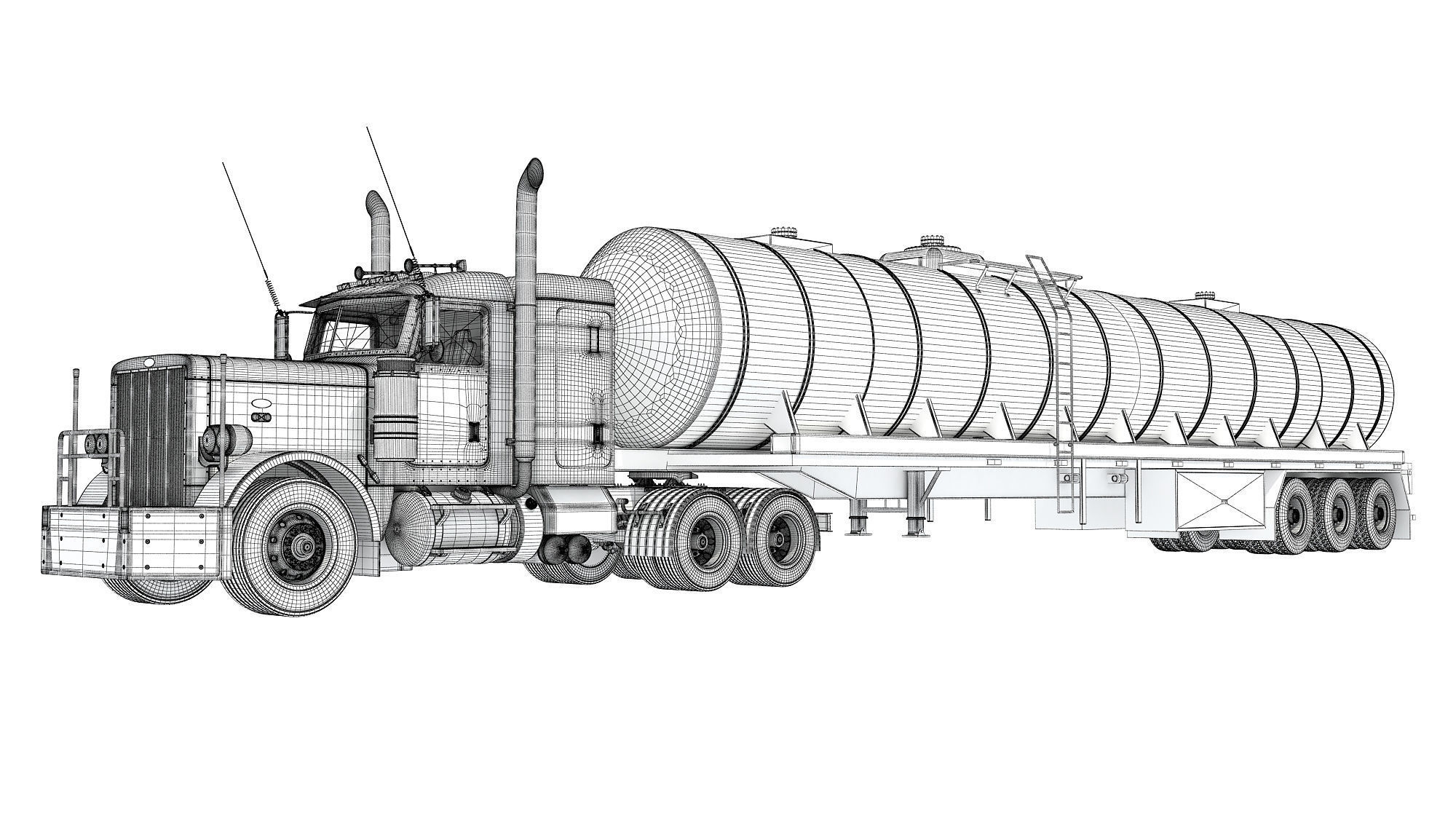 Truck with Tank Semi Trailer 3D model_16