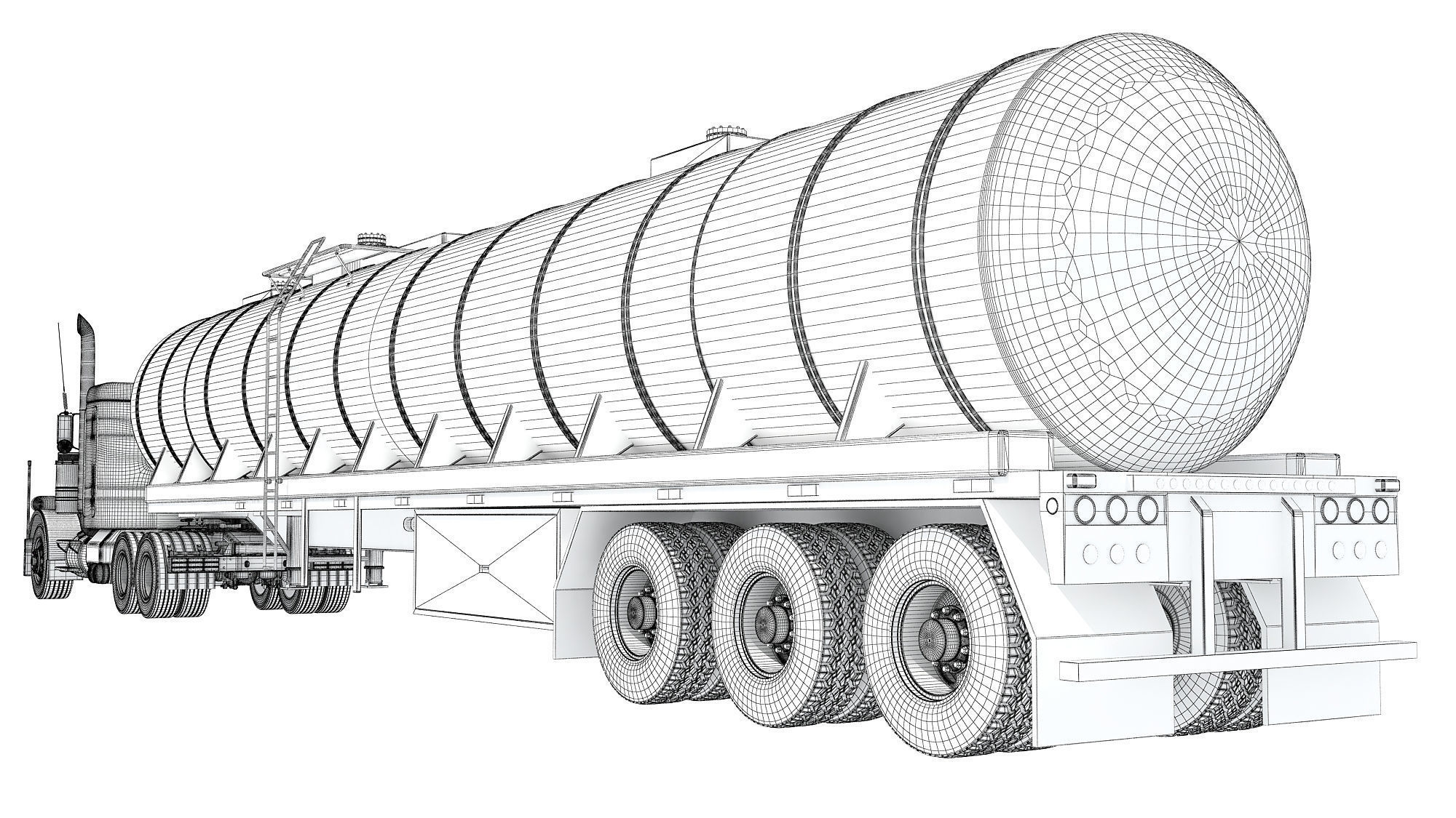 Truck with Tank Semi Trailer 3D model_17