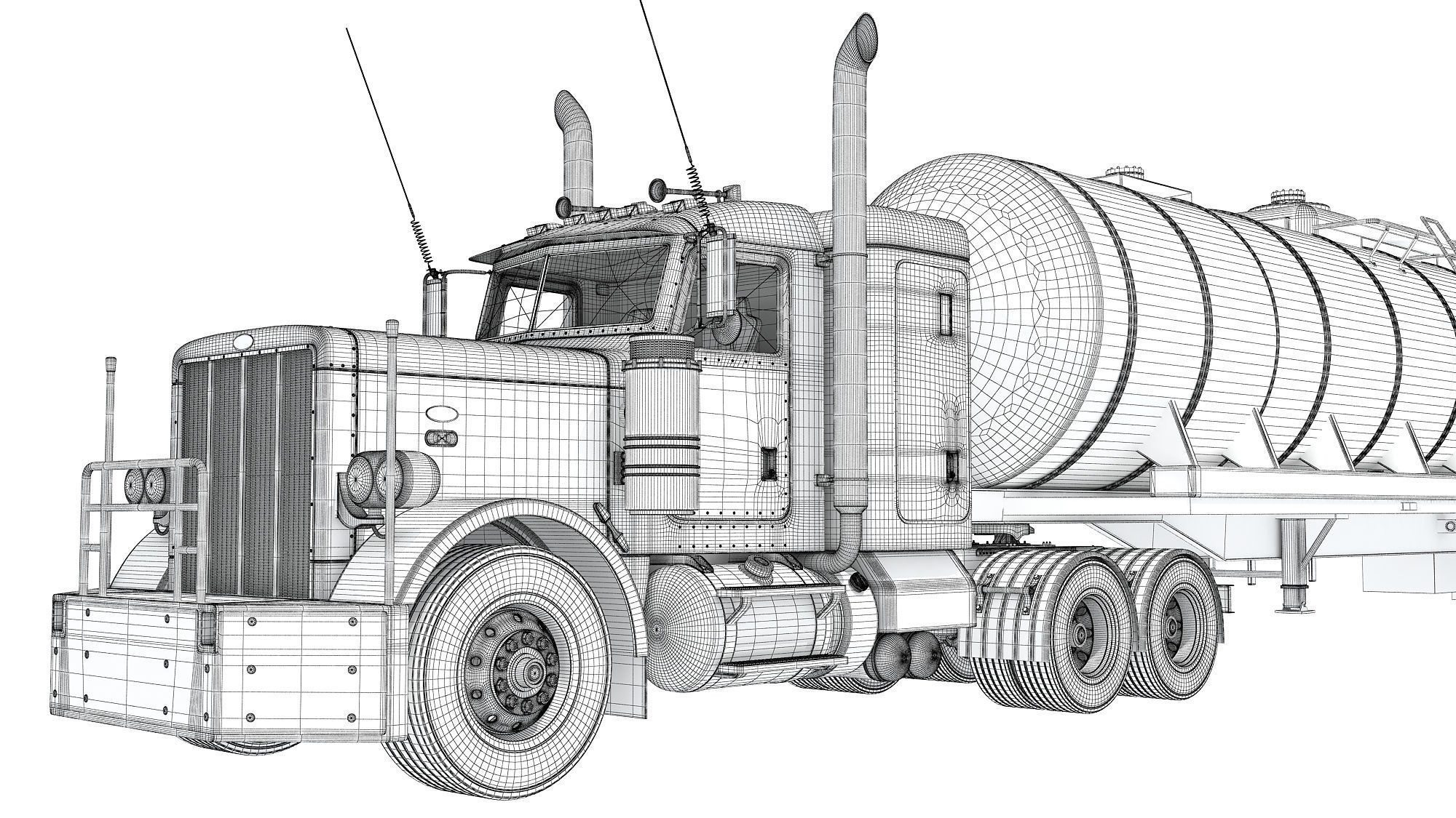 Truck with Tank Semi Trailer 3D model_19