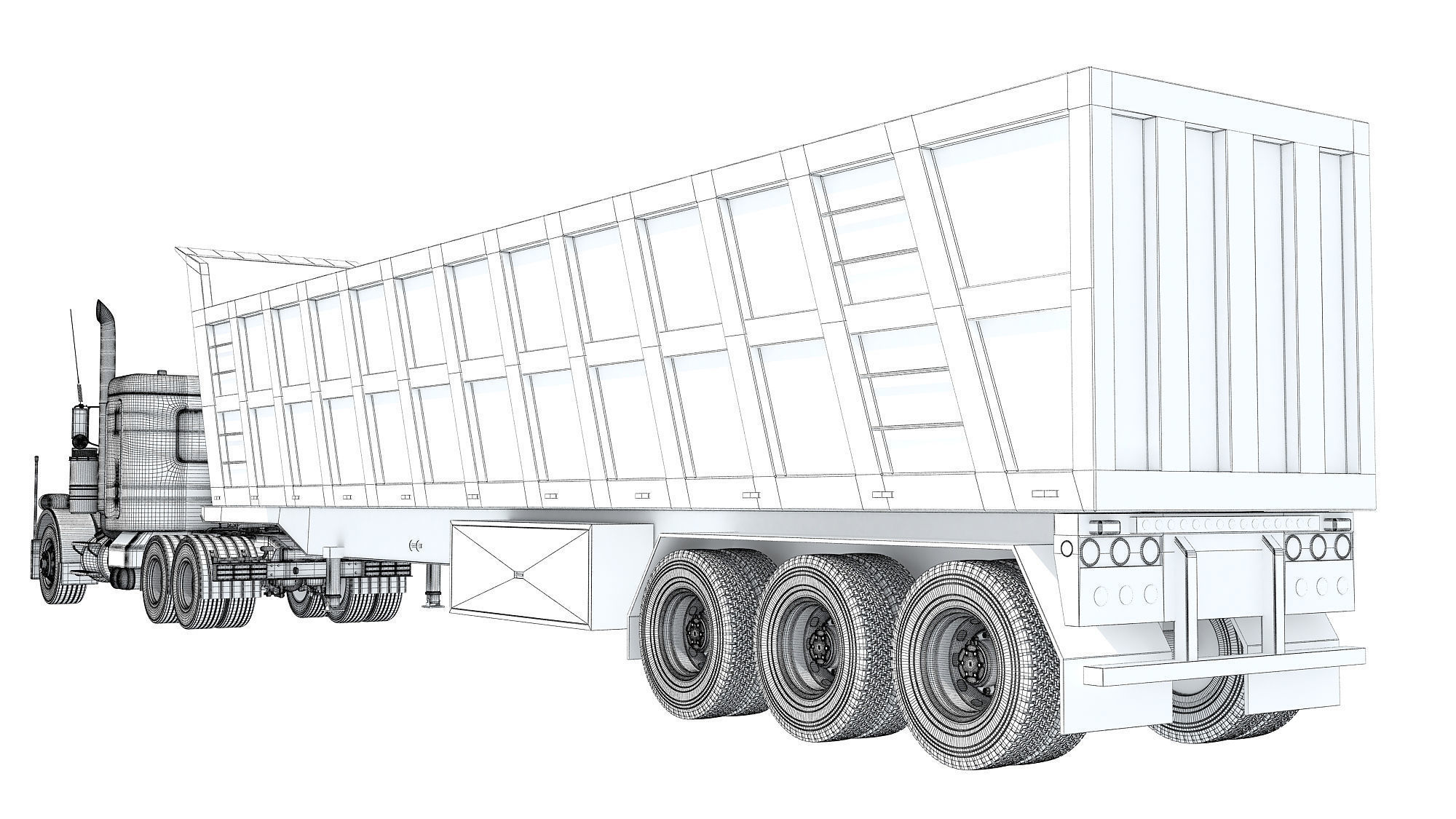 Semi Truck with Tipper Trailer 3D model_18