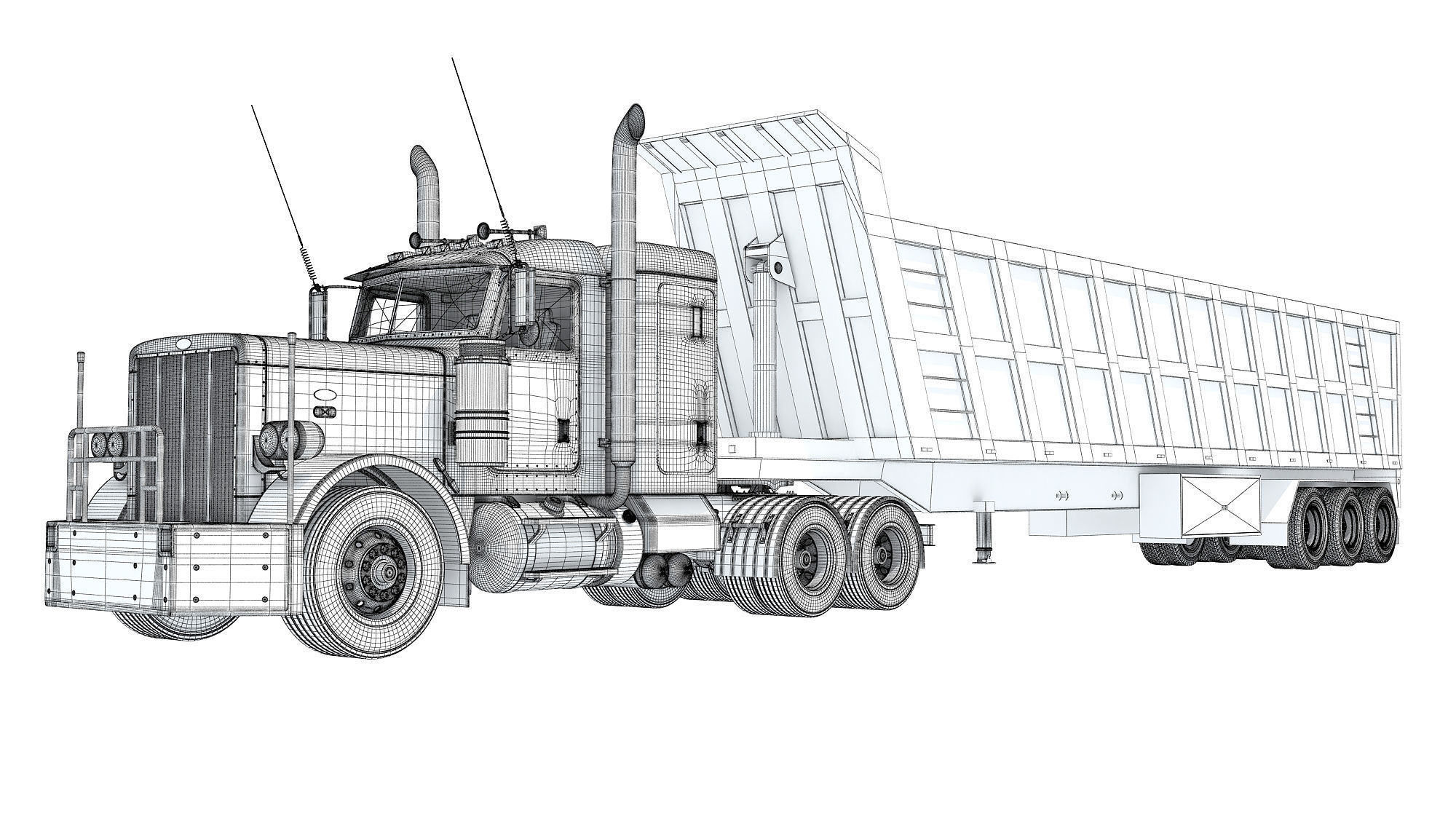 Semi Truck with Tipper Trailer 3D model_17