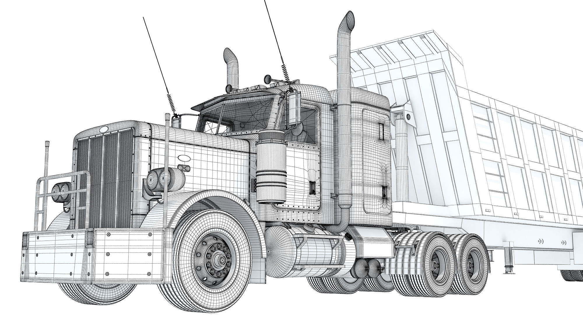 Semi Truck with Tipper Trailer 3D model_20