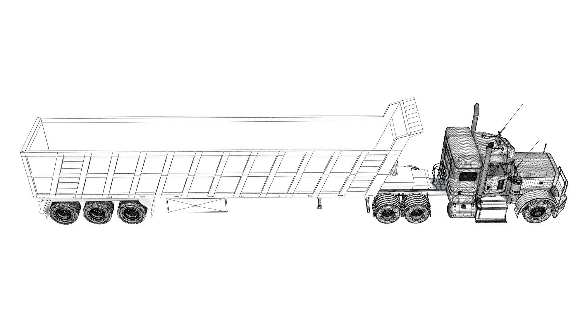 Semi Truck with Tipper Trailer 3D model_19