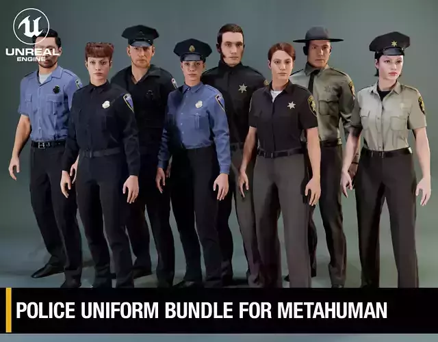 Police Uniform Bundle For MetaHuman - Rigged - Game Ready Low-poly 3D model